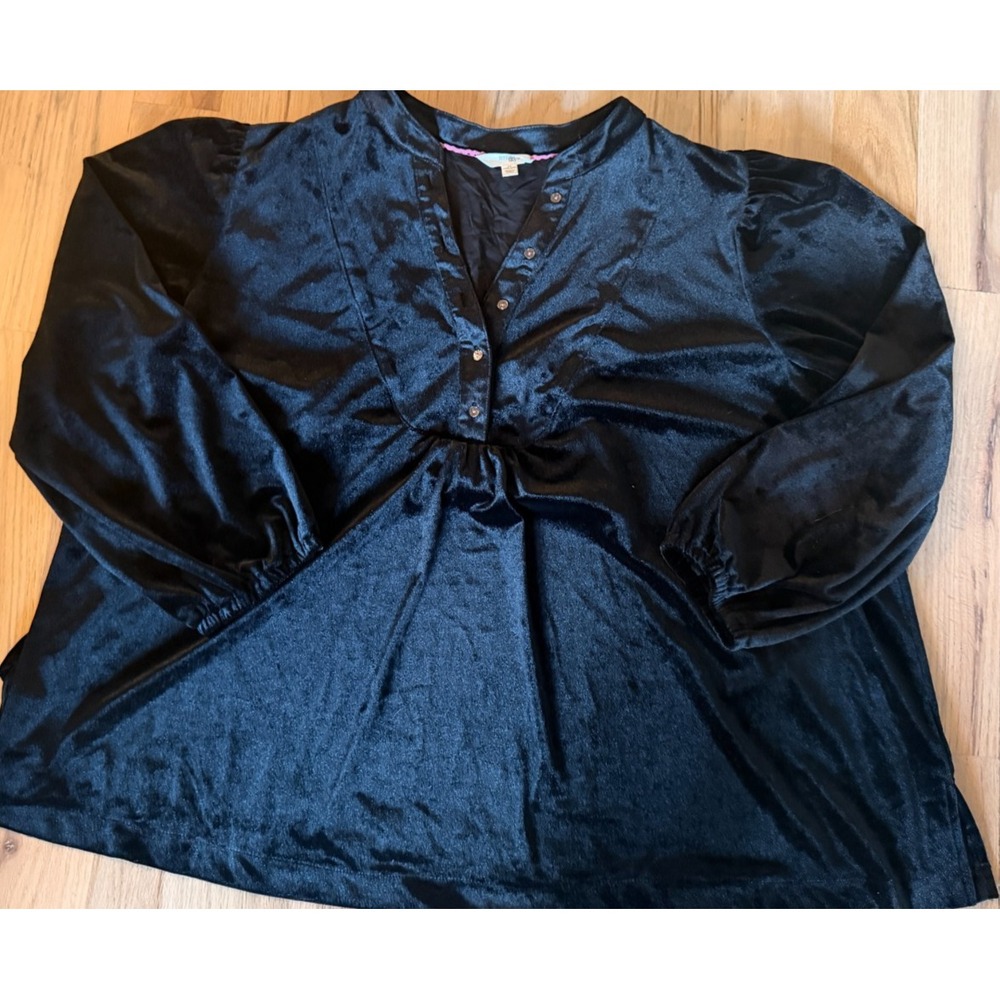 Terra & Sky Womens Velvet Henley Blouse Black Size 2X 20W-22W NWT Long Sleeve